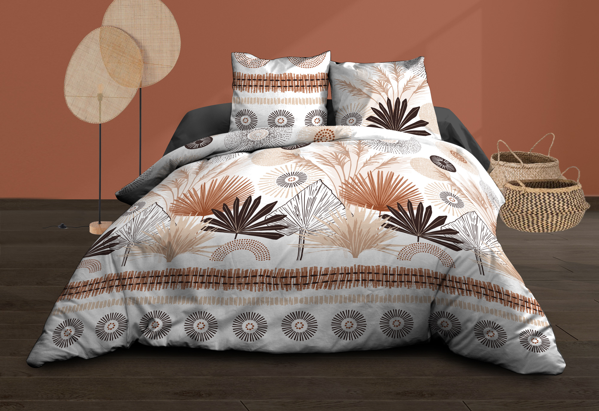 Housse de couette 240x260 + 2 taies - Pur coton 57 fils - IN201 Terracotta - Cosy Collection